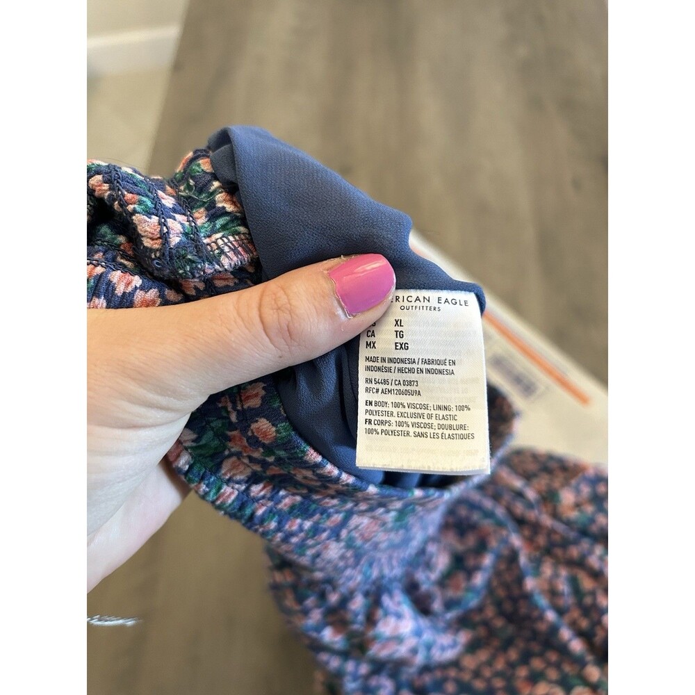 American Eagle Womens Skirt Blue Pink Floral Tiered Smocked Waist Size XL - Picture 7 of 7